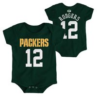 OuterStuff NFL Newborn Infants Team Color Name and Number Bodysuit Creeper (24 Months, Aaron Rodgers Green Bay Packers Home Green)