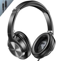 Vogek Over Ear Headphones with Mic, Lightweight Portable Foldable Stereo Bass Wired Headphones with 1.5M Tangel Free Cord and Microphone for Cellphone Tablet Laptop Computer- Black
