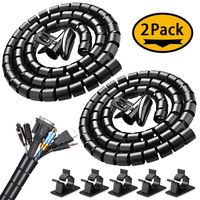 2 Pcs Cable Sleeve Viaky 1.5M Length x 2.2CM Diameter Cord Organizer Flexible Cord Cover Cuttable Wire Hider with Bonus Cable Clips and Drop Wire Holder(Black)
