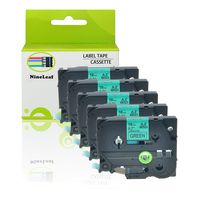 NineLeaf 5PK Laminated Label Tape Replacement Compatible for Brother P-Touch TZ741 TZ-741 TZe-741 Black on Green (0.7inch 3/4inch 18mm) use for P-Touch Label Makers & Printers