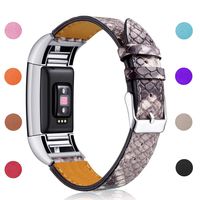 Hotodeal Replacement Leather Band Compatible for Charge 2, Classic Genuine Leather Wristband Metal Connector Watch Bands, Fitness Strap Women Men Small Large (Snake Skin Pattern- Silver Buckle)