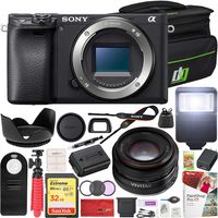 Sony a6400 4K Mirrorless Camera ILCE-6400/B Body Only with Vivitar 50mm F2.0 Prime Lens + Deco Gear Case Flash Remote & Filter Kit Pro Bundle