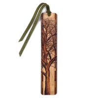 Winter Willow Tree in Color Wooden Hand Made Bookmark on Maple with Green Suede Tassel - Search B07994B3C3 to See Personalized Version.