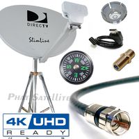 DIRECTV 4K SWM3 Complete Kit for Portable Mobile Camping RV Tailgate Trailer, Tripod, RG6 Coax, HDMI, Slimline Dish Reverse Band SL3 for UHD Genie H24 H25 HR34 HR44 HR55