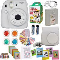 Fujifilm Instax Mini 9 Instant Camera Smokey White + Fuji Instax Film Twin Pack (20PK) + Camera Case + Frames + Photo Album + 4 Color Filters and More Top Accessories Bundle