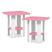 FURINNO Simple Design 2-Pack End Side Table, Pink/White