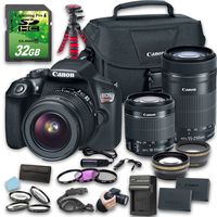 Canon EOS T6 DSLR Camera (Wi-Fi) Bundle with Canon EF-S 18-55mm f/3.5-5.6 IS II Lens + Canon EF-S 55-250mm f/4-5.6 IS STM Lens + Wideangle Lens + Telephoto Lens + 32 GB SD Card + Camera Case