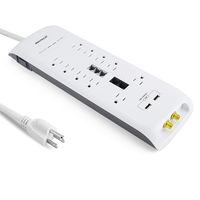 Oviitech 4200 Joules Surge Protector, 10 Outlet All-in-One Power Strip with 2 USB Charging Ports(2.4A Total)，Phone/Ethernet/Coaxial Protection with 6 Foot Heavy Duty Extension Cord, White,ETL Listed.