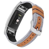 Jobese Compatible Fitbit Charge 2 Bands, Soft Classic Canvas Fabric Straps with Genuine Leather Bands with Metal Connector Compatible Fitbit Charge 2 Fitness Tracker, Creamy-White