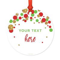 Andaz Press Fully Personalized Family Metal Christmas Ornament, Your Text Here, Red Green Gold Glittering, 1-Pack, Includes Ribbon and Gift Bag, Custom Name