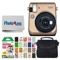 Fujifilm instax Mini 70 Instant Film Camera (Stardust Gold) + Fujifilm Instax Mini Twin Pack Instant Film + Small Digital Camera/Video Case + 20 Sticker Frames for Fuji Instax Prints Holiday Package