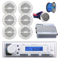 Pyle PLMR19W Marine Boat USB/AUX  Player Stereo Receiver Bundle Combo With Bluetooth Adapter, 6x Magnadyne 5" Speaker, 400 Watt Amplifier, Enrock Radio Antenna, 50-ft Speaker Wire