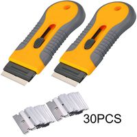 2pcs Razor Blade Scraper Tool Glass Ceramic Metal Scraper - Sticker Glue Paint Adhesive Decal Scraper+30pcs Carbon Steel Blades