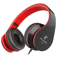 AILIHEN I60 On Ear Headphones with Microphone for Cellphones Laptop Tablet Android Smartphones(Black Red)