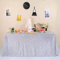 GFCC Rectangle Silver Sequin Tablecloth 60x120 inch Sparkle Party Wedding Christams Banquet Table Cloth Glitter Cake Table Cover Linen