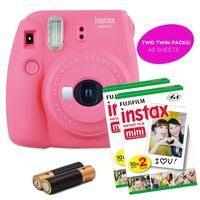 Fujifilm - Instax Mini 9 Instant Camera Product Bundles | Film Pack Options | Renewed (Mini 9 + 2 Film Pack, Flamingo Pink)