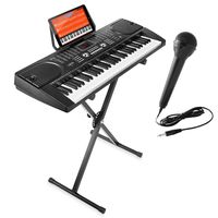 Hamzer 61-Key Electronic Piano Electric Organ Music Keyboard with Stand, Microphone, Sticker Sheet - Black