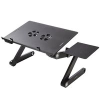 Readaeer Portable Adjustable Foldable Laptop Computer Desk Stand Table with CPU Fans Mouse Pad (Black)