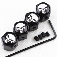 CHAMPLED New (4PC) for Skull Punisher Styling Logo Metal Black Anti-Theft Wheel TIRE AIR Valve STEM CAPS DUST Cover