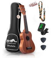 Mahogany Soprano Ukulele Starter Kit - Professional 21 inch w/Case Strap Tuner Aquila Strings (Natural Mhogany)