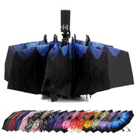 Umbrella Inverted Travel Umbrellas Windproof Compact Folding - Blue Flower