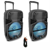 2 Technical Pro PB1400LED Bluetooth 12" Powered Speakers with Rechargeable Batteries and Multi Colored LED Light Displays