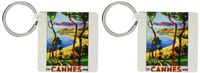 3dRose Vintage Cannes Travel Postcard - Key Chains, 2.25 x 4.5 inches, set of 2 (kc_99226_1)