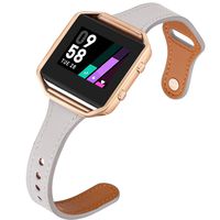 Aiseve Slim Leather Bands Compatible for Fitbit Blaze, Thin Tapered Wristband Rose Gold Metal Frame Clasp for Fitbit Blaze Small Large Women Men (Large, Gray/Rose Gold)
