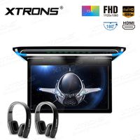 XTRONS 15.6 Inch Ultra-Thin FHD Digital TFT Screen 1080P Video Car Overhead Player Roof Mounted Monitor HDMI Port Black New Version IR Headphones