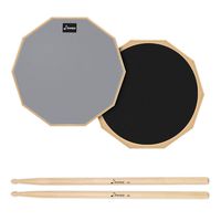 Donner 12 Inches Drum Practice Pad 2-Sided Silent Drum Pad Set Gray With Drum Sticks