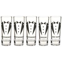 Blue Panda Party Favors Shot Glasses - Bachelor Shot Glasses Tuxedo Groom, Best Man & Groomsman Prints- Set of 5, 2 oz Each