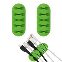 2 Pack Wisdompro Cable Cord Clip Holder - Super Functional and Low-profile Design, with 3M Adhesive Backing, You Can Sort Out the Mess of Cables Cords around Your Home, Office Workspace - Green