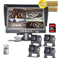 Backup Camera System, DOUXURY 4 Split Screen 7'' Quad View AHD 1080P Monitor with DVR Recording Function, IP69 Waterproof 1080P Backup Camera with Sony Sensor for Truck Trailer Heavy Box RV Camper Bus