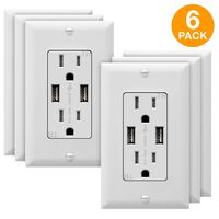TOPGREENER 3.1A USB Wall Outlet Charger, 15A Tamper-Resistant Receptacles, Compatible with iPhone XS/MAX/XR/X/8, Samsung Galaxy S9/S8/S7, LG, HTC & other Smartphones, UL Listed, TU2153A, White 6 Pack
