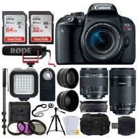 Canon EOS Rebel T7i DSLR Camera + EF-S 18-55mm IS STM Lens & EF-S 55-250mm IS STM Lens + 58mm Wide Angle & Telephoto Lens + 64GB Memory Card + Remote + LED Light + Tripod & Monopod - Video Creator Kit