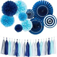 Monkey Home Tissue Paper Tassel Tissue Paper Pom Poms Flowers Paper Fans Kit for Party Decorations Wedding,Festival,Party Decoration (Navy)