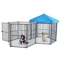 LEMKA Heavy Duty Dog Playpen Dog Kennel Pet Dog Exercise Playpen Foldable Dog Steel Crate Wire Metal Cage 10 Panels with Canopy - 48 inches