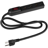 Parts Express 4 Outlet Slim Strip 3 ft. Cord and Circuit Breaker/Switch UL - Black