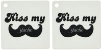 3dRose Funny Kiss my stache mustache humor - Black and white moustache fun wordplay pun joke - Key Chains, 2.25 x 4.5 inches, set of 2 (kc_76618_1)