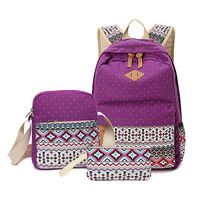 Backpack for Girls, Sugaroom School Backpack Canvas Dot Backpack Bookbags Teen Girls Backpacks Set 3 Pcs Lightweight Purple Backpacks