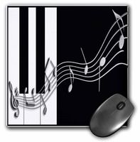 3dRose LLC 8 x 8 x 0.25 Inches Mouse Pad, Silver Music Notes on Piano Keys (mp_24372_1)