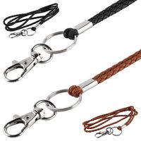 Leather Lanyard, PLENTY 2PCS Handmade 23inch Strong Office Necklace Lanyard with Clip and Keychain for Keys, ID Badge Holder, Camera, Cell Phone, iPod MP3 MP4, USB Flash Drive (Black+Brown)