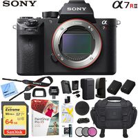 Sony a7R II Full-Frame Mirrorless Interchangeable Lens 42.4MP Camera Body Bundle with 64GB Memory Card, Camera Bag for DSLR, Camera Battery, Battery Charger, Paintshop Pro 2018 and 40.5mm Filter Kit