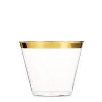 100 Gold Plastic Cups 9 Oz Clear Plastic Cups Old Fashioned Tumblers Gold Rimmed Cups Fancy Disposable Wedding Cups Elegant Party Cups with Gold Rim