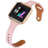 Aiseve Slim Leather Bands Compatible for Fitbit Blaze, Thin Tapered Wristband Rose Gold Metal Frame Clasp for Fitbit Blaze Small Large Women Men (Large, Pink/Rose Gold)