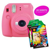 Fujifilm Instax Mini 9 Instant Camera Includes 2 Rainbow Film Packs (20 Photo Sheets Total) | Selfie Mirror, Auto Lens & Light Exposure Setting (Flamingo Pink)
