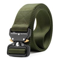 Fairwin Tactical Belt, Military Style Webbing Riggers Web Belt Heavy-Duty Quick-Release Metal Buckle (Green, S 30"-36")