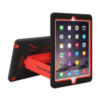 TKOOFN Heavy Duty Silicon Defender Multilayer Protective Shell Military Shockproof Bumper Case Cover with Built in Stand for 2014 iPad Air 2 + Screen Protector + Stylus + Cleaning Cloth, Black/Red