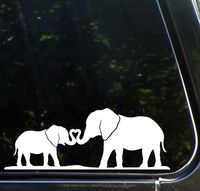 SoCool - Elephant Mom & Baby Kissing - Vinyl - 5.5" wide (color: WHITE) decal laptop tablet skateboard car windows sticke