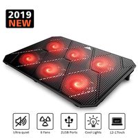 Pccooler Laptop Cooling Pad, Powerful Slim Quiet Laptop Cooler for Gaming Laptop - 6 Red LED Fans - Dual USB 2.0 Ports - Portable Height Adjustable Laptop Stand, Fits 12-17 Inches